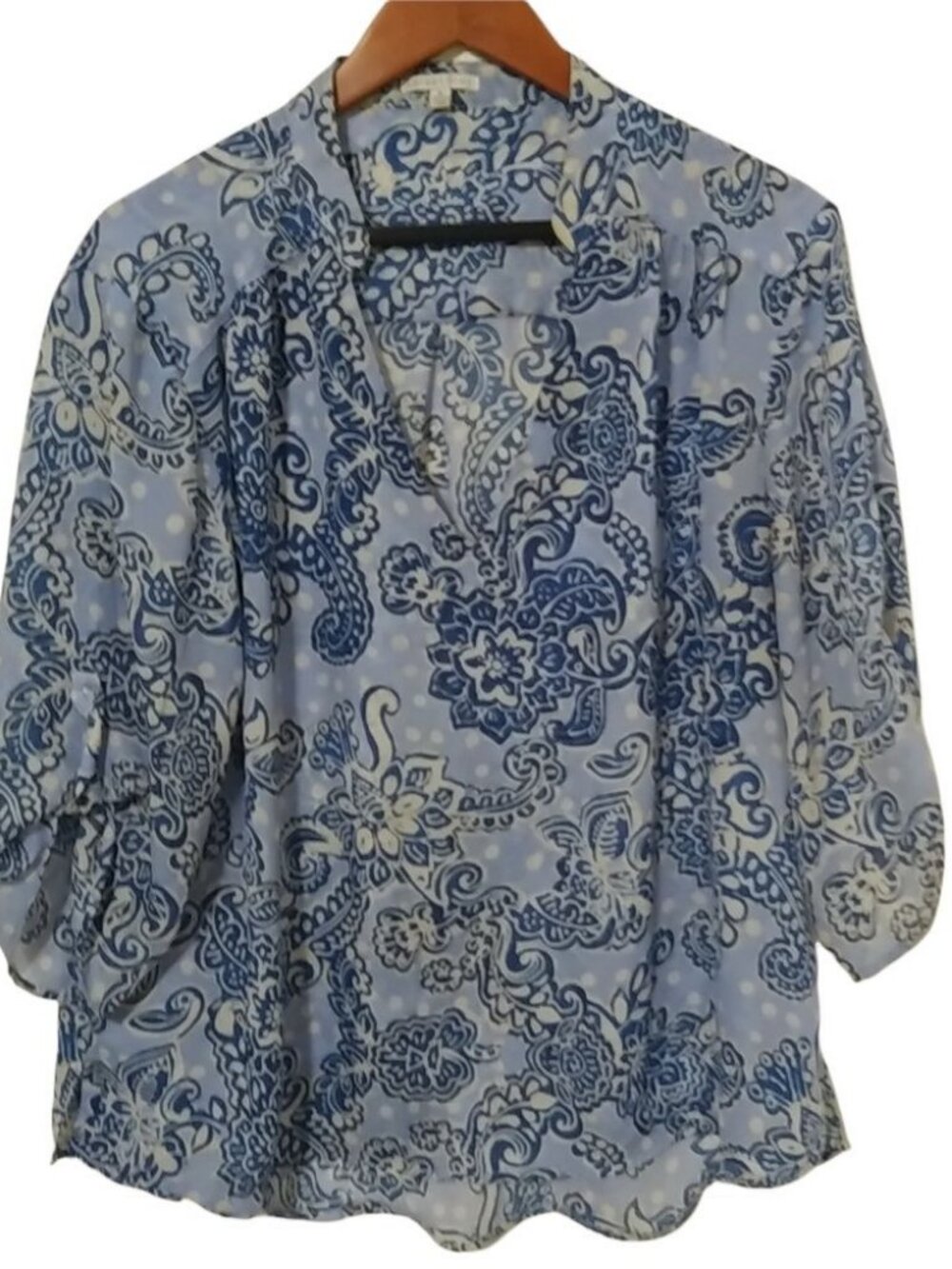 Larsen Gray XL All Over Floral Blue Creme Tunic Top Plus